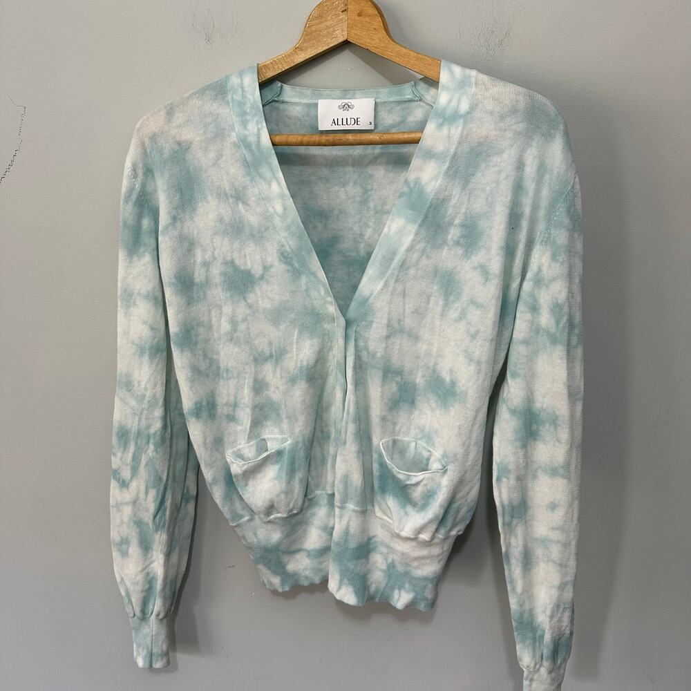 Allude Sweater Womens Medium Blue Tie Dye Cardigan Artsy Spring Preppy Classic